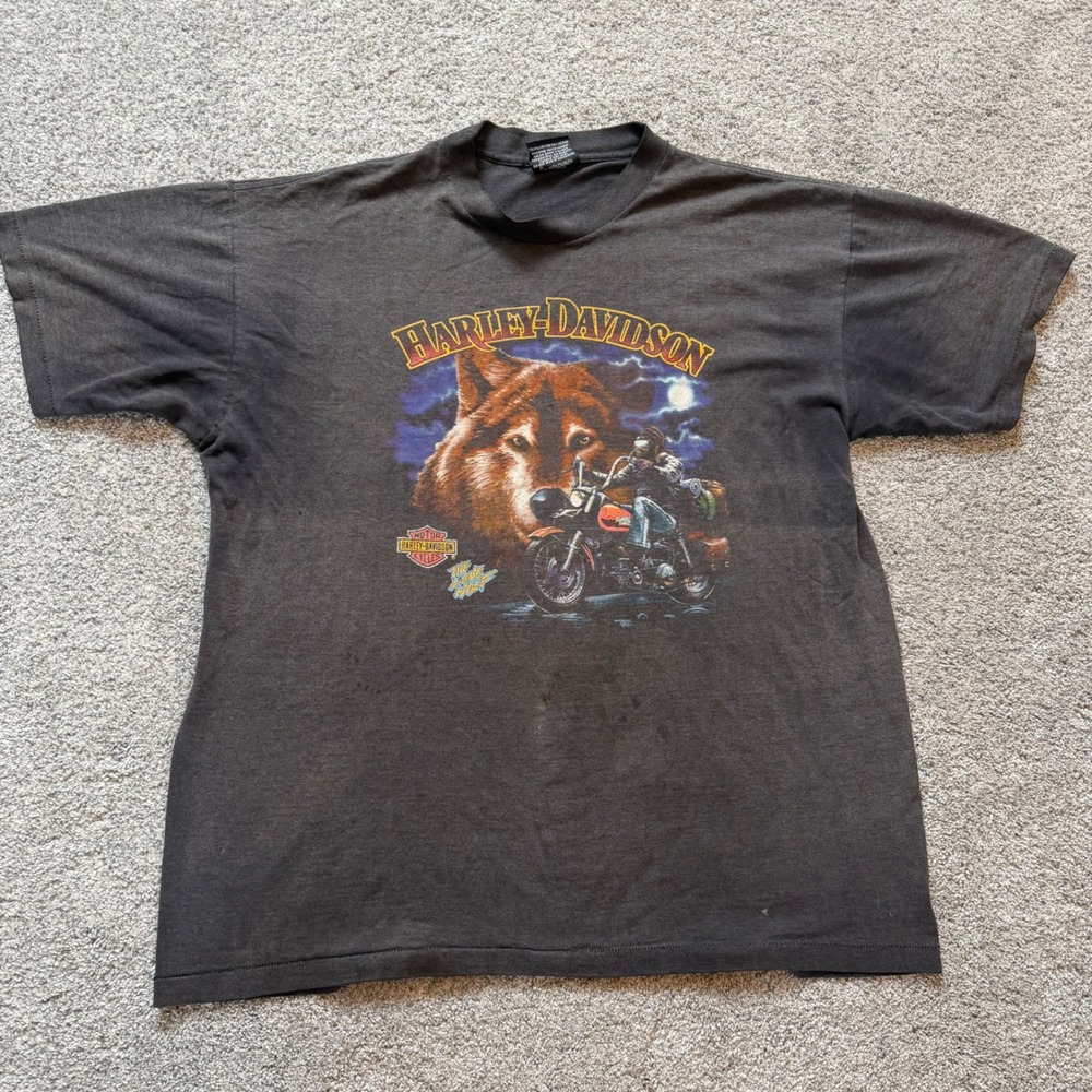 Vintage Harley Davidson Lone Wolf T-Shirt XL Faded Black Single Stitch 90s